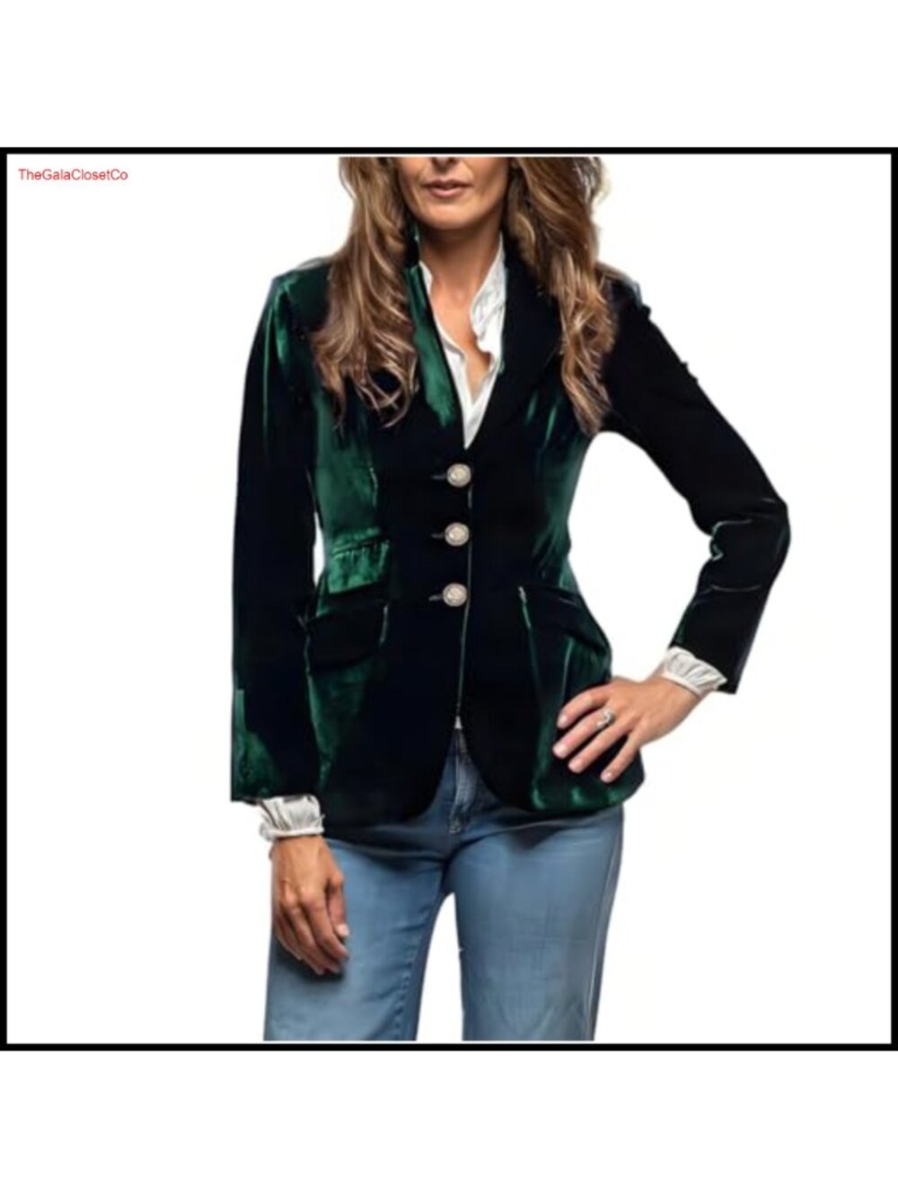 Vintage Velvet Blazer Jacket V-Neck Slim Fit Button Down Work Office Coat